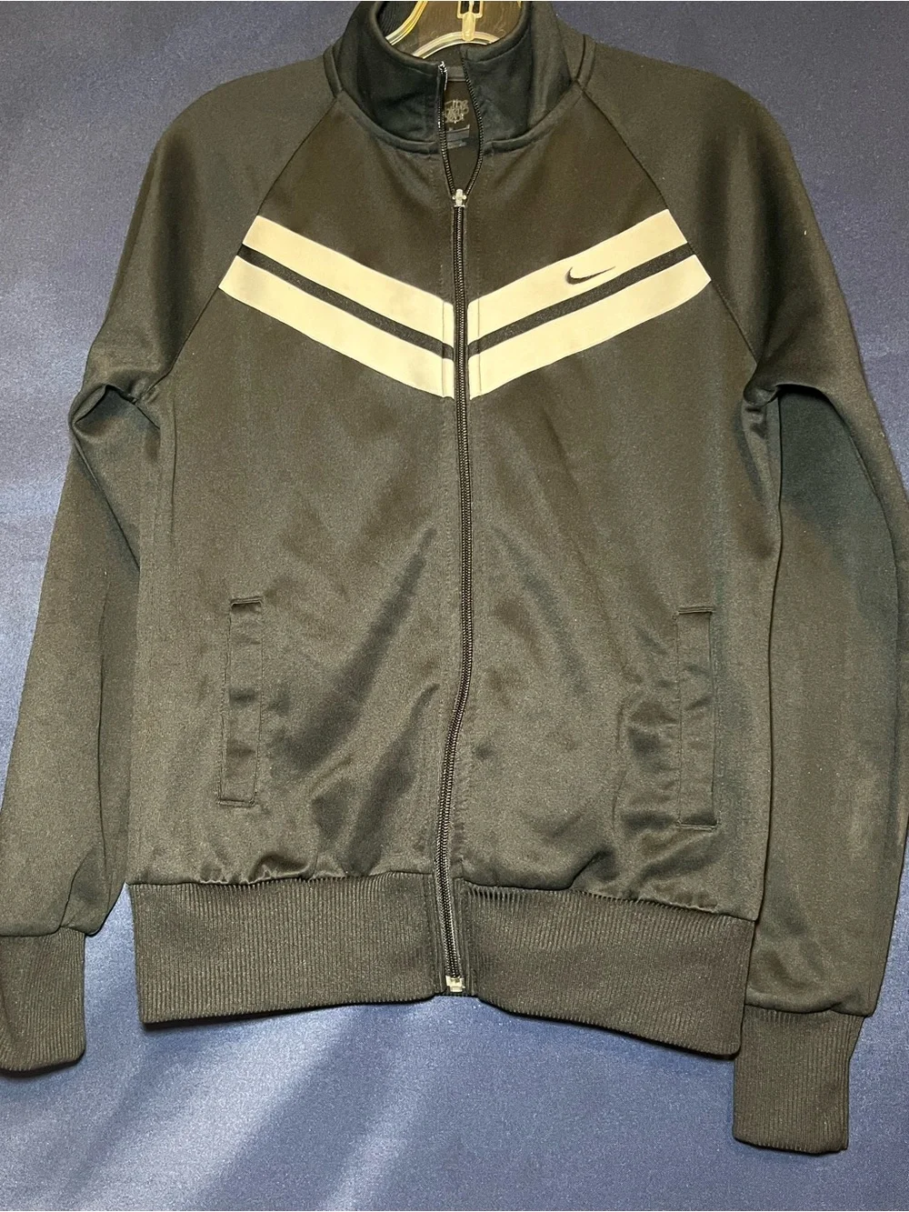 Vintage Nike Black Track Jacket with White Chevron Accents
